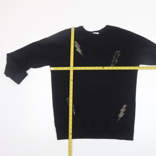 Mango Kids Girls Black 13-14 Years Lightning Embroidered Pullover Sweatshirt