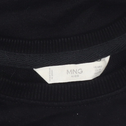 Mango Kids Girls Black 13-14 Years Lightning Embroidered Pullover Sweatshirt