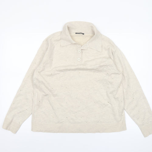 Parfois Women Beige Collared Henley Knit Jumper XS/S
