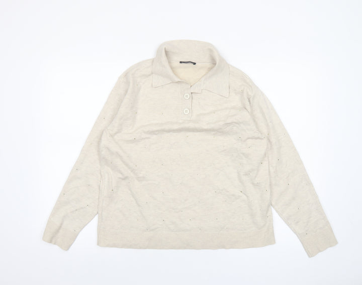 Parfois Women Beige Collared Henley Knit Jumper XS/S