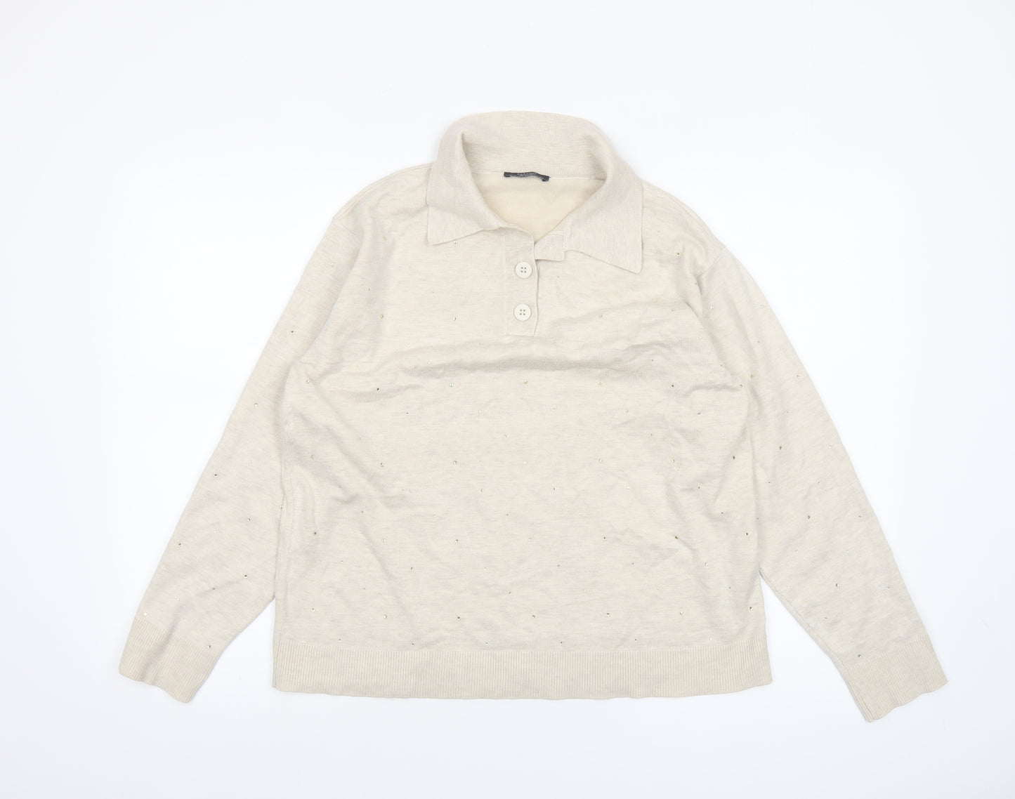 Parfois Women Beige Collared Henley Knit Jumper XS/S