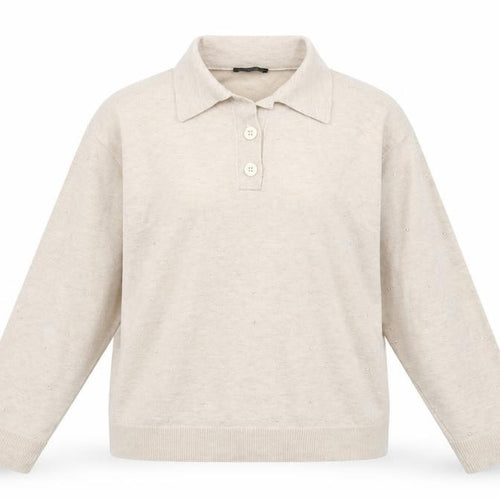 Parfois Women Beige Collared Henley Knit Jumper XS/S