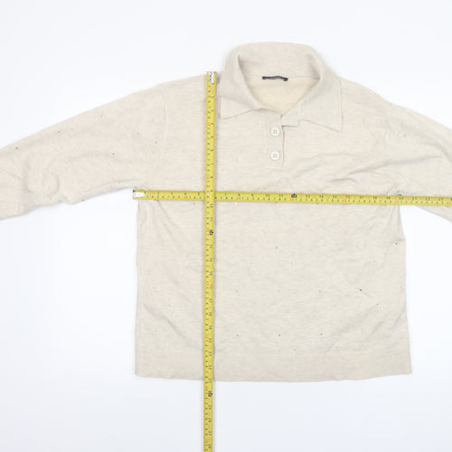 Parfois Women Beige Collared Henley Knit Jumper XS/S