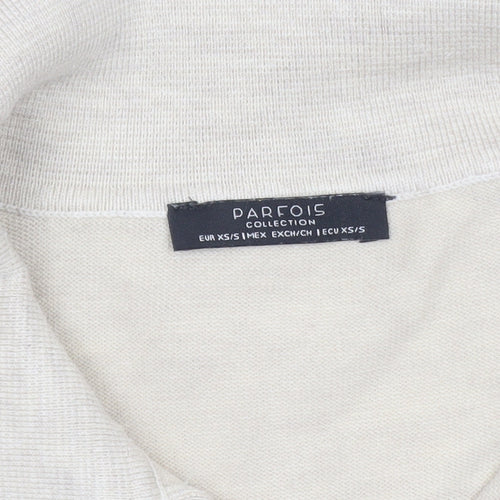 Parfois Women Beige Collared Henley Knit Jumper XS/S