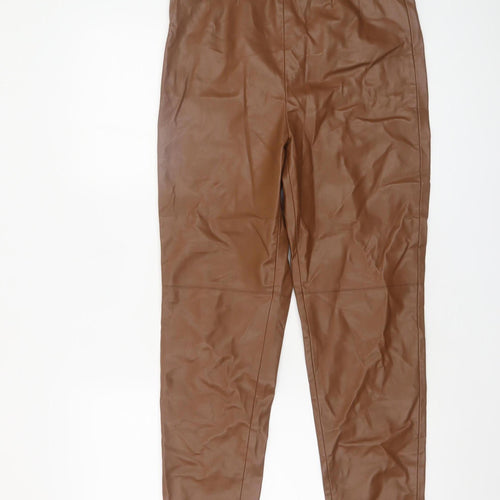Zara Womens Brown Faux Leather High Rise Leggings L
