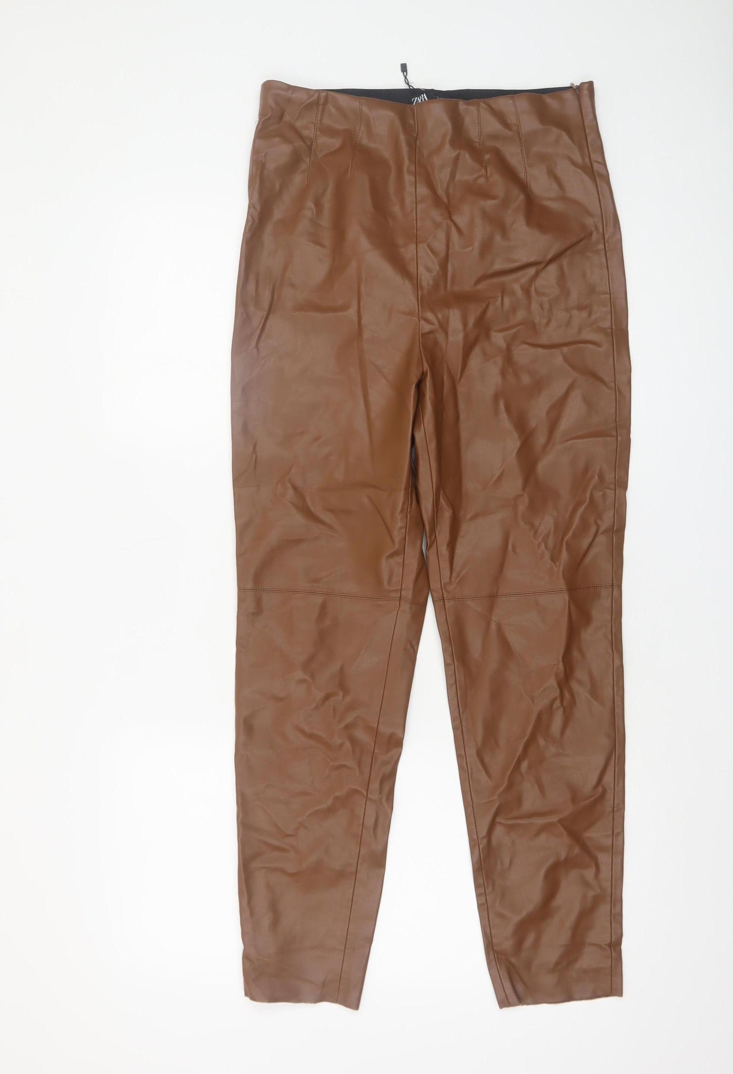 Zara Womens Brown Faux Leather High Rise Leggings L