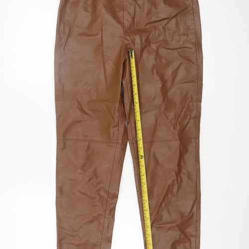 Zara Womens Brown Faux Leather High Rise Leggings L