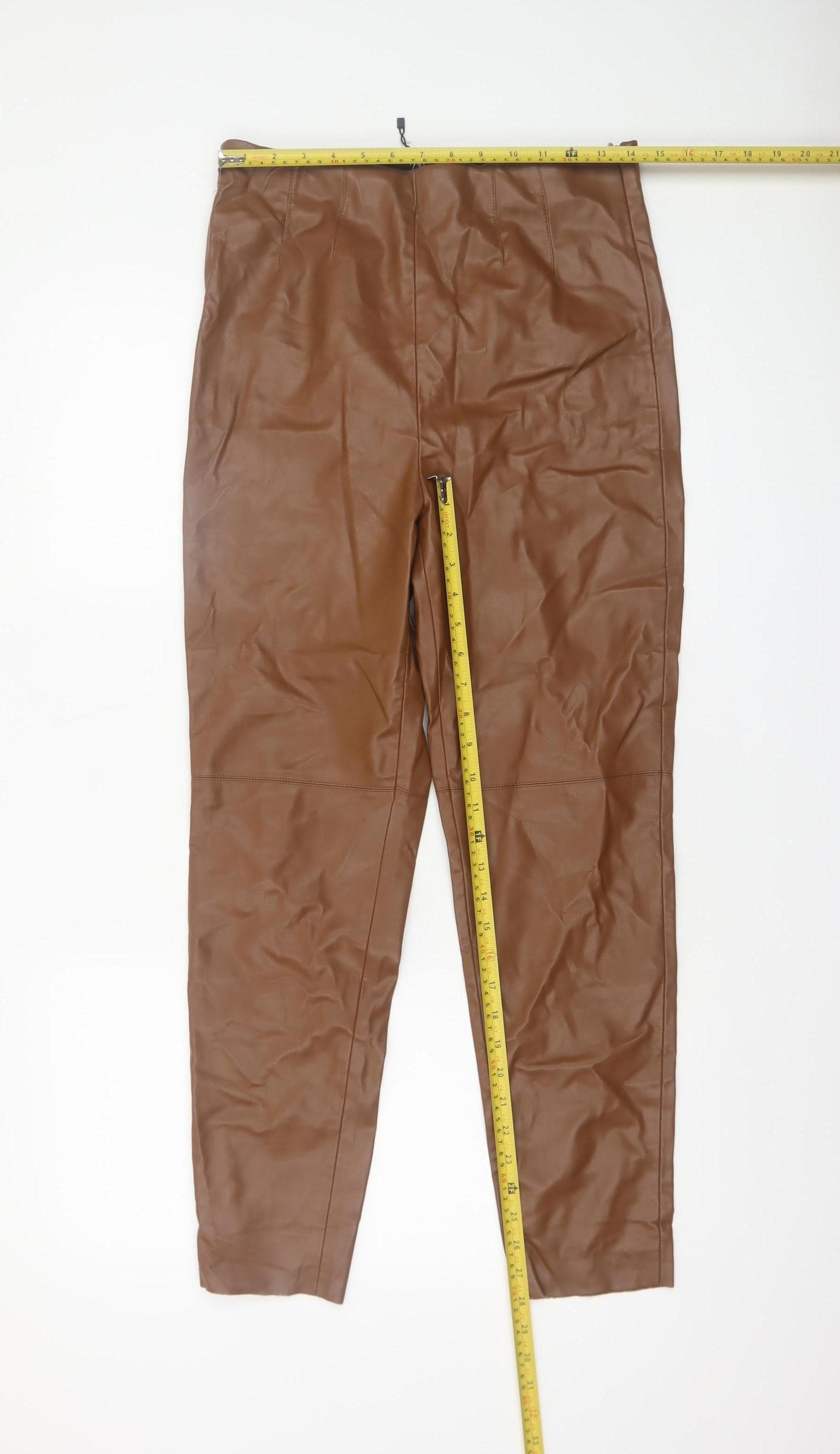 Zara Womens Brown Faux Leather High Rise Leggings L