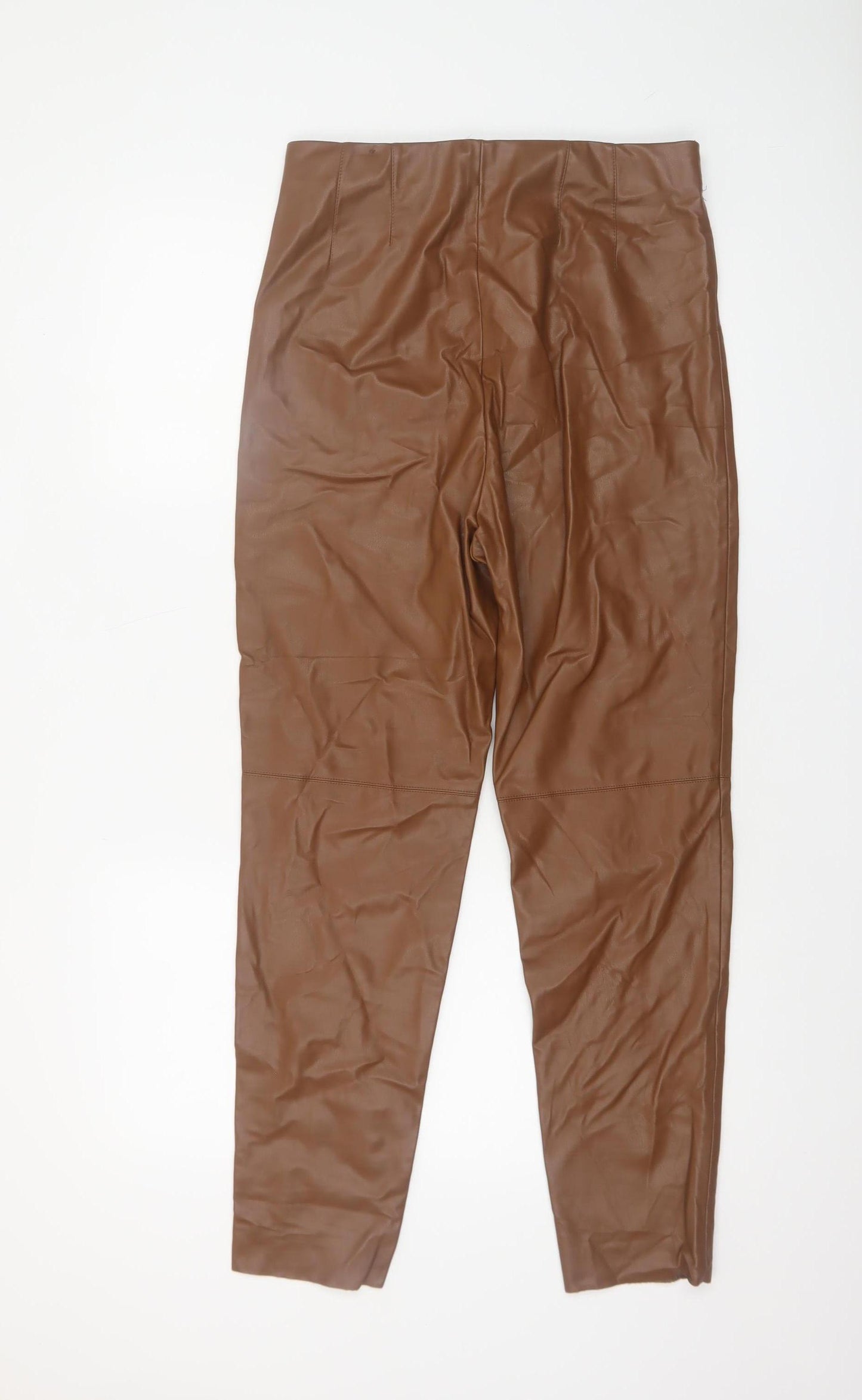 Zara Womens Brown Faux Leather High Rise Leggings L