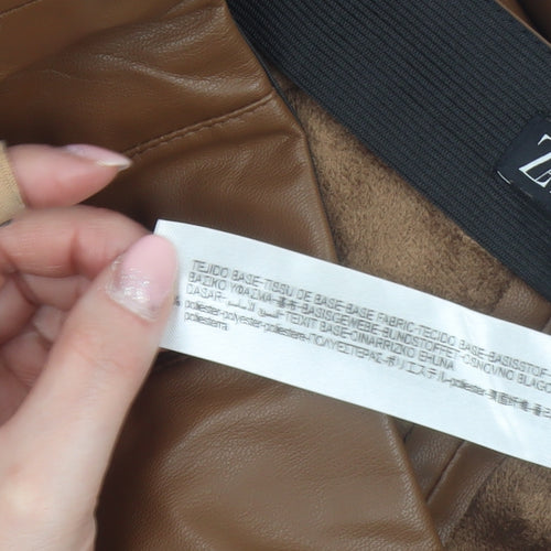 Zara Womens Brown Faux Leather High Rise Leggings L