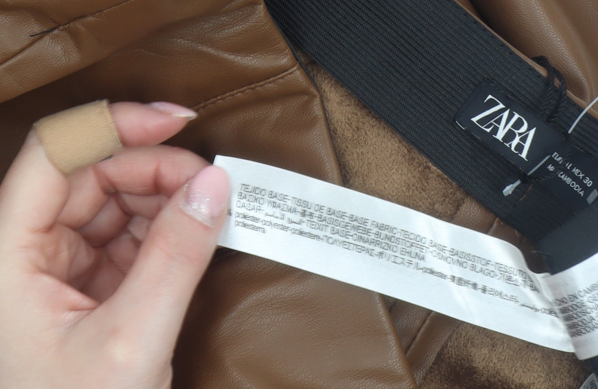Zara Womens Brown Faux Leather High Rise Leggings L