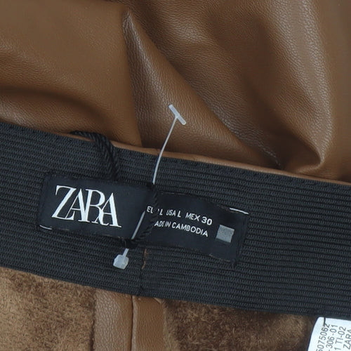 Zara Womens Brown Faux Leather High Rise Leggings L