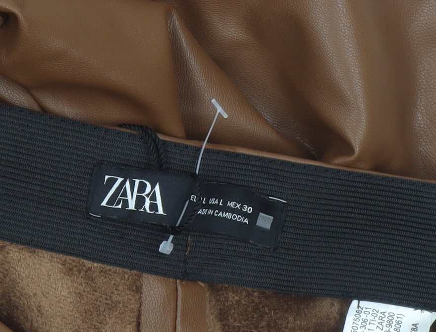 Zara Womens Brown Faux Leather High Rise Leggings L