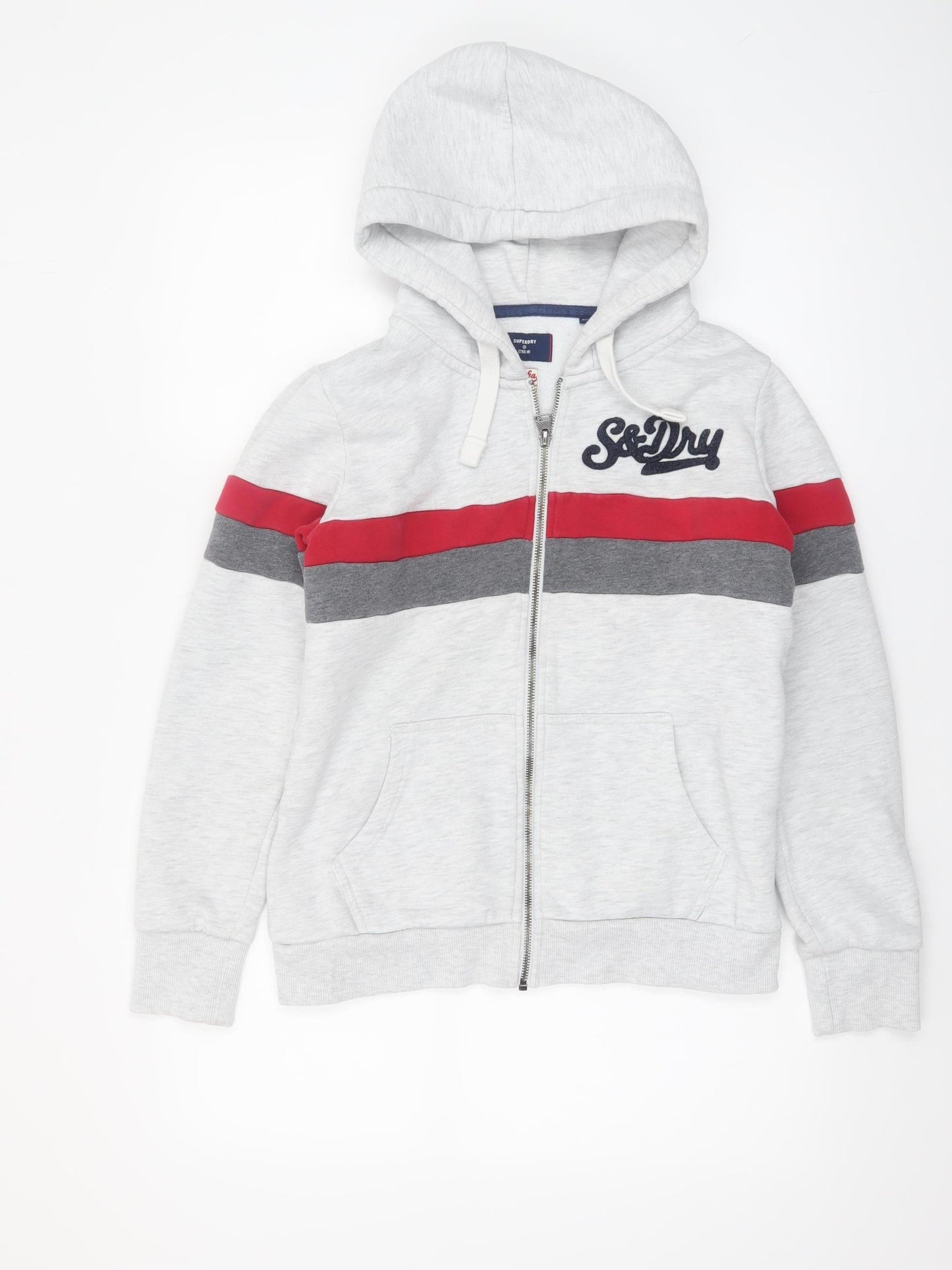 Superdry Women Grey Full Zip Hoodie UK 12 Osaka Logo Lined Casual Sweatshirt