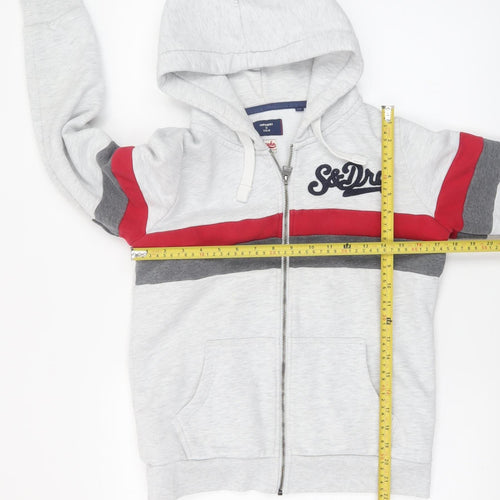 Superdry Women Grey Full Zip Hoodie UK 12 Osaka Logo Lined Casual Sweatshirt