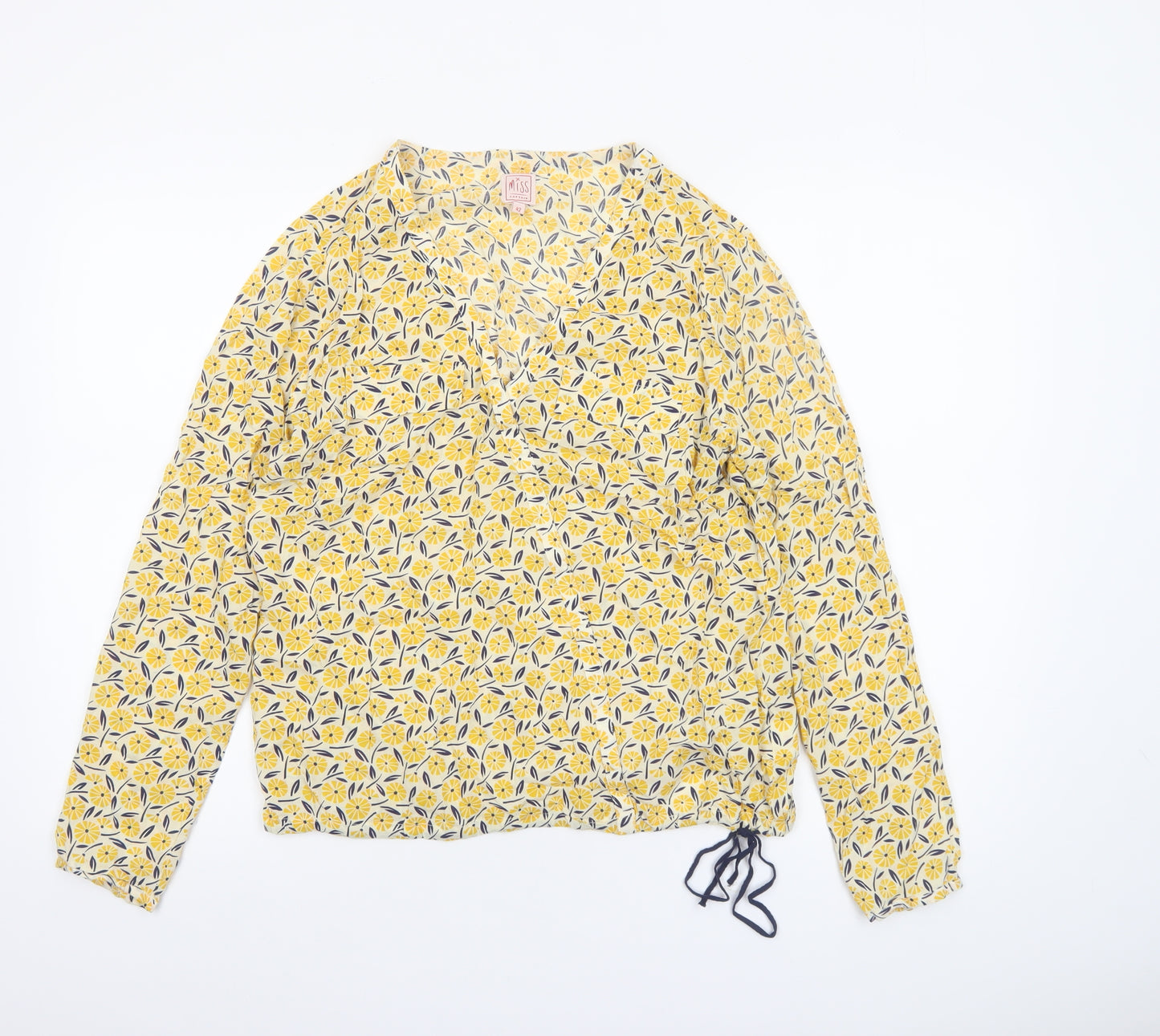 Miss Captain Women's Yellow Floral Viscose Wrap Blouse Size 14
