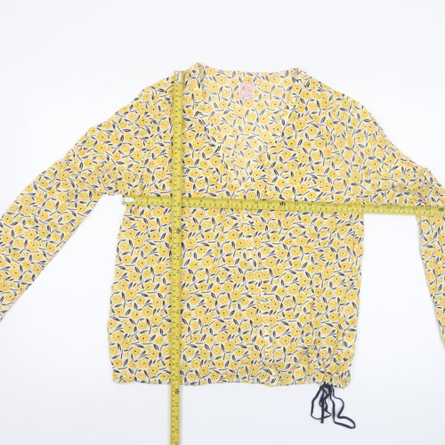 Miss Captain Women's Yellow Floral Viscose Wrap Blouse Size 14