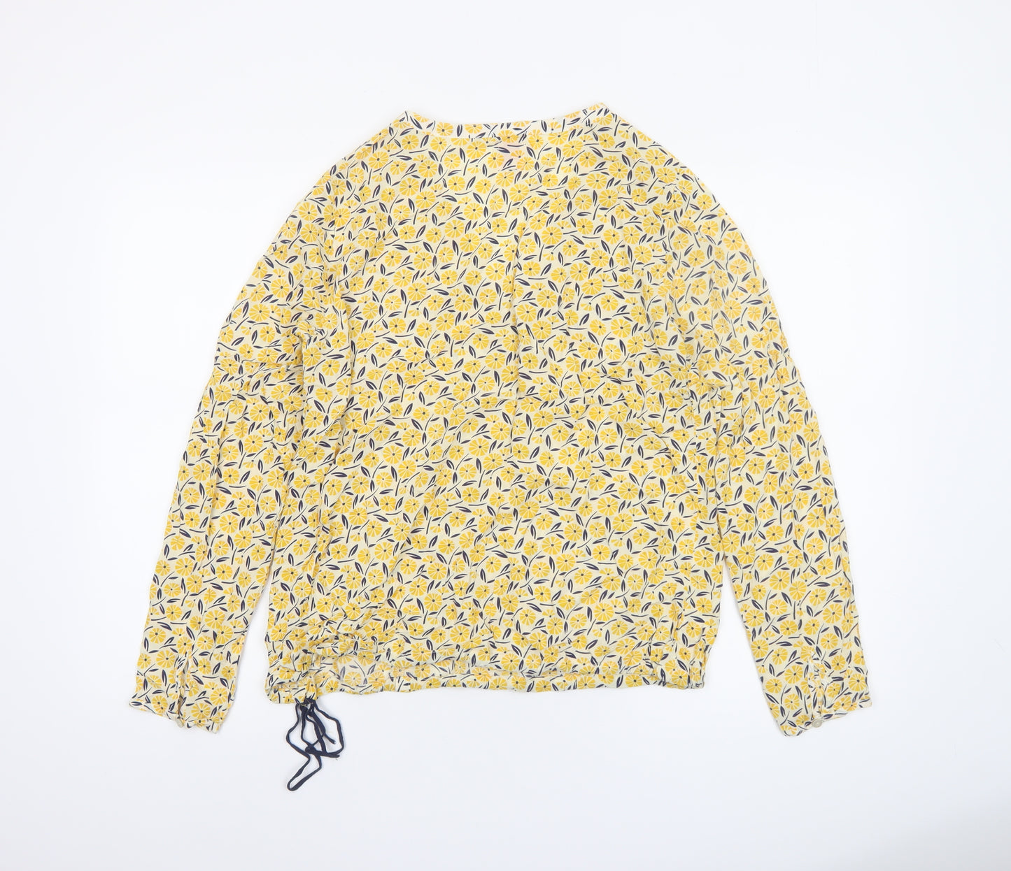 Miss Captain Women's Yellow Floral Viscose Wrap Blouse Size 14