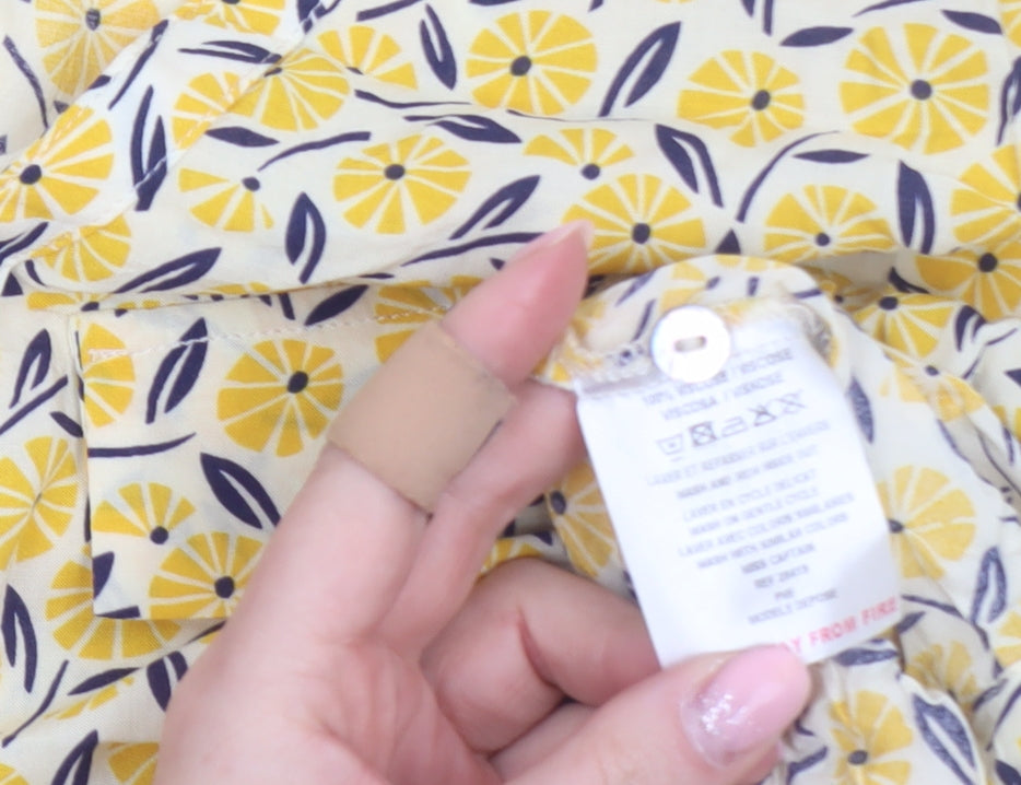 Miss Captain Women's Yellow Floral Viscose Wrap Blouse Size 14