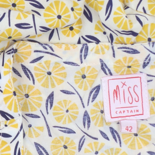 Miss Captain Women's Yellow Floral Viscose Wrap Blouse Size 14