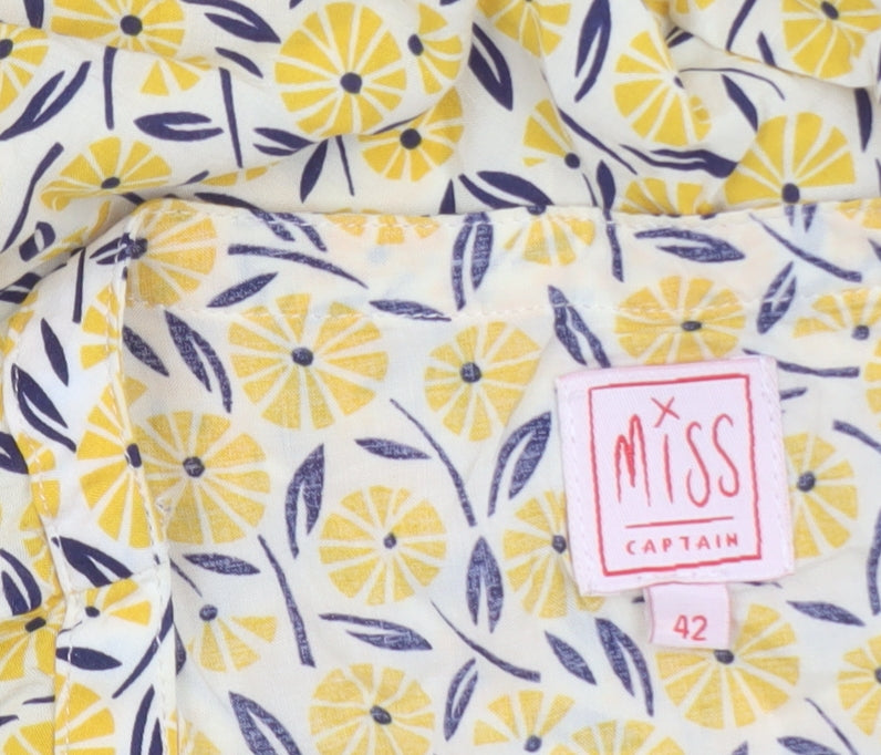 Miss Captain Women's Yellow Floral Viscose Wrap Blouse Size 14