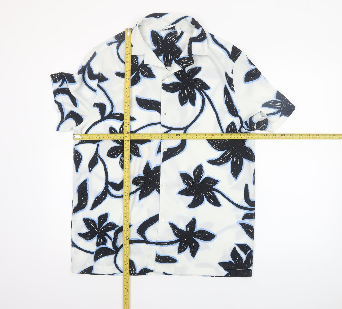 ASOS Men’s White Floral Short Sleeve Button-Up Shirt XS
