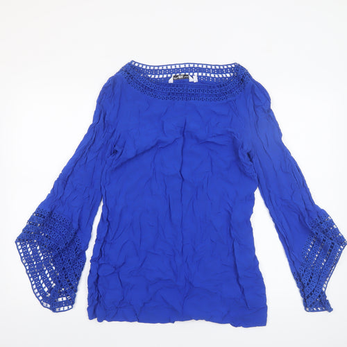 New Look Women’s Blue Bohemian Chiffon Crochet Blouse UK 10