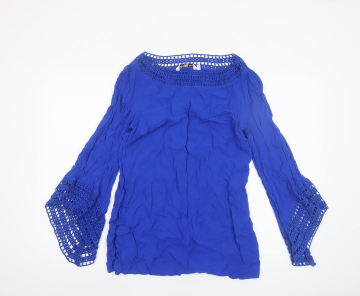 New Look Women’s Blue Bohemian Chiffon Crochet Blouse UK 10