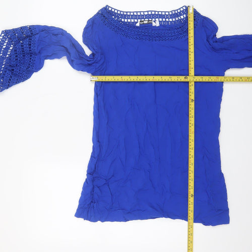 New Look Women’s Blue Bohemian Chiffon Crochet Blouse UK 10