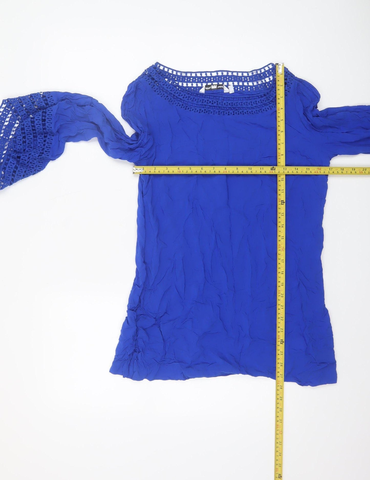 New Look Women’s Blue Bohemian Chiffon Crochet Blouse UK 10