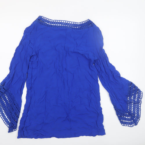 New Look Women’s Blue Bohemian Chiffon Crochet Blouse UK 10