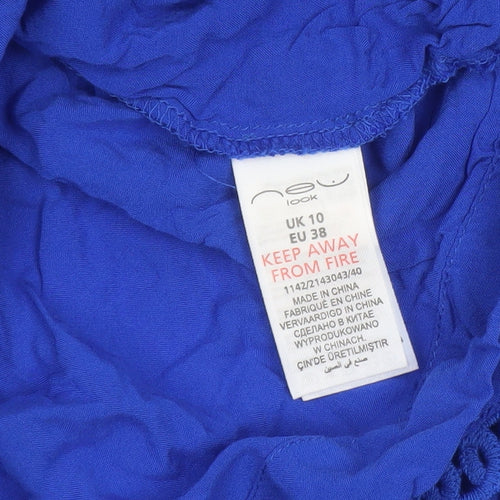 New Look Women’s Blue Bohemian Chiffon Crochet Blouse UK 10