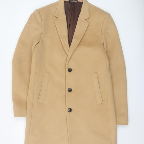 Primark Men's Beige Wool Blend Overcoat Medium Single Breasted Smart Jacket