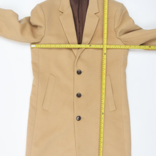 Primark Men's Beige Wool Blend Overcoat Medium Single Breasted Smart Jacket