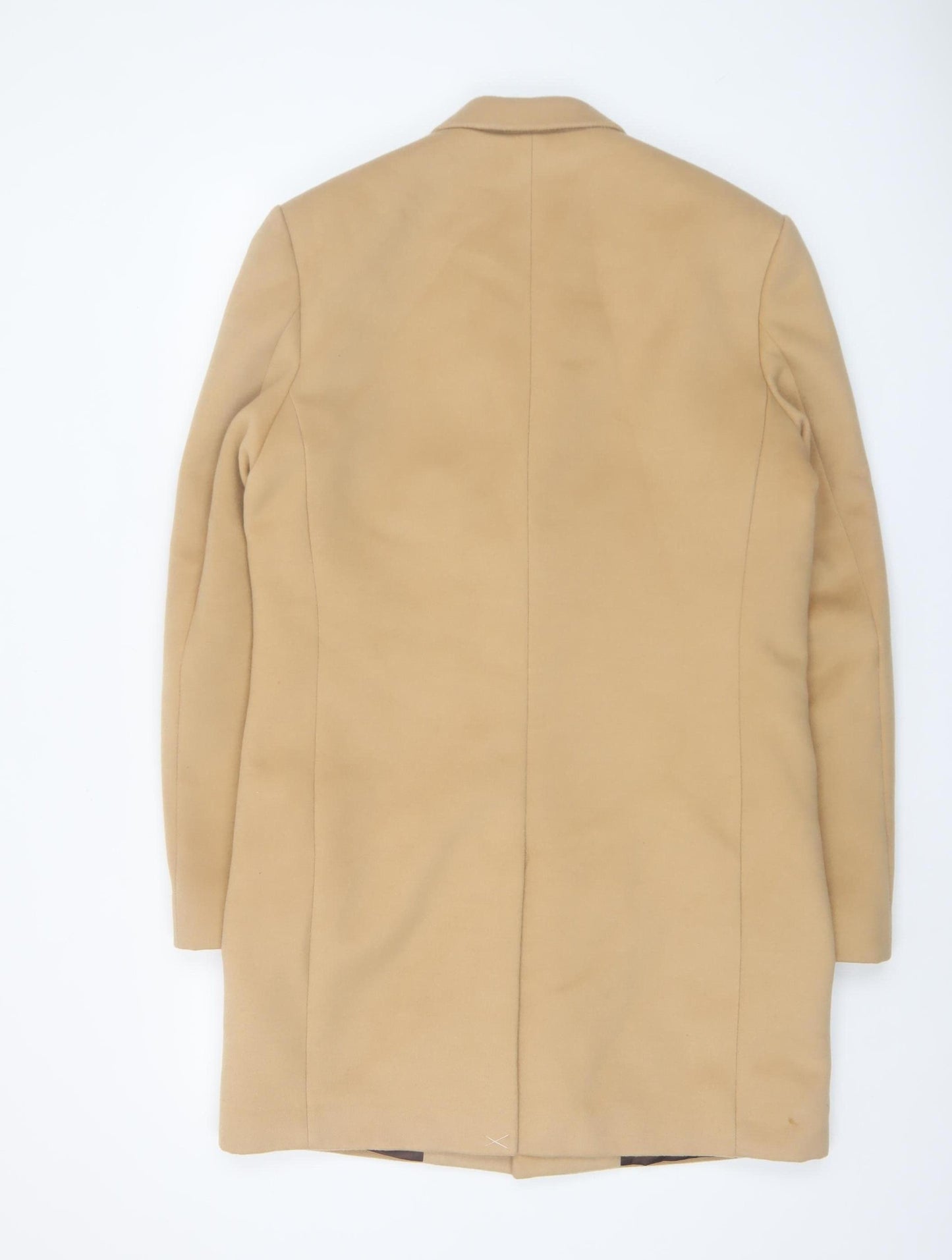 Primark Men's Beige Wool Blend Overcoat Medium Single Breasted Smart Jacket