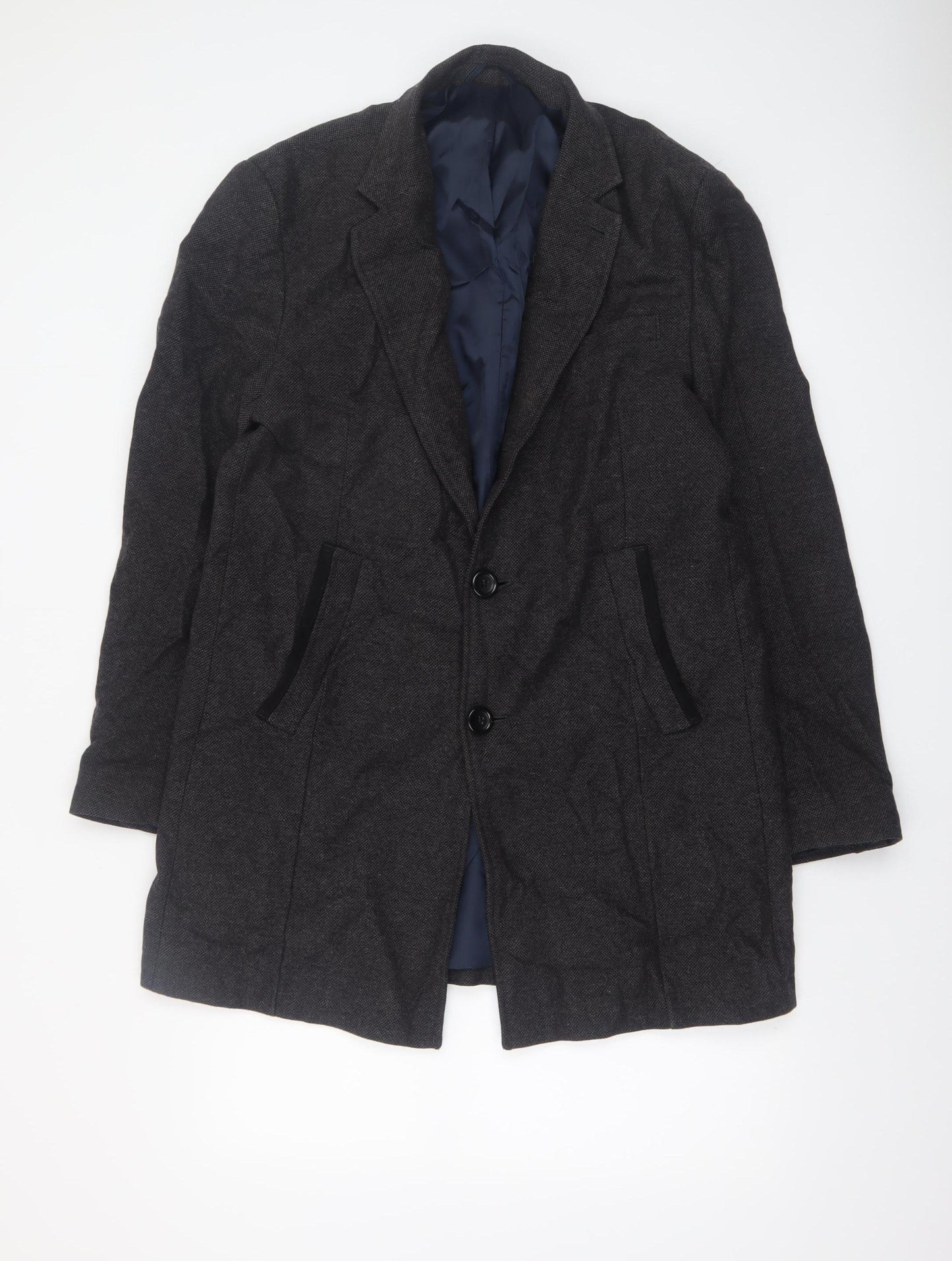 Next Men's Grey Wool Blend Herringbone Overcoat M