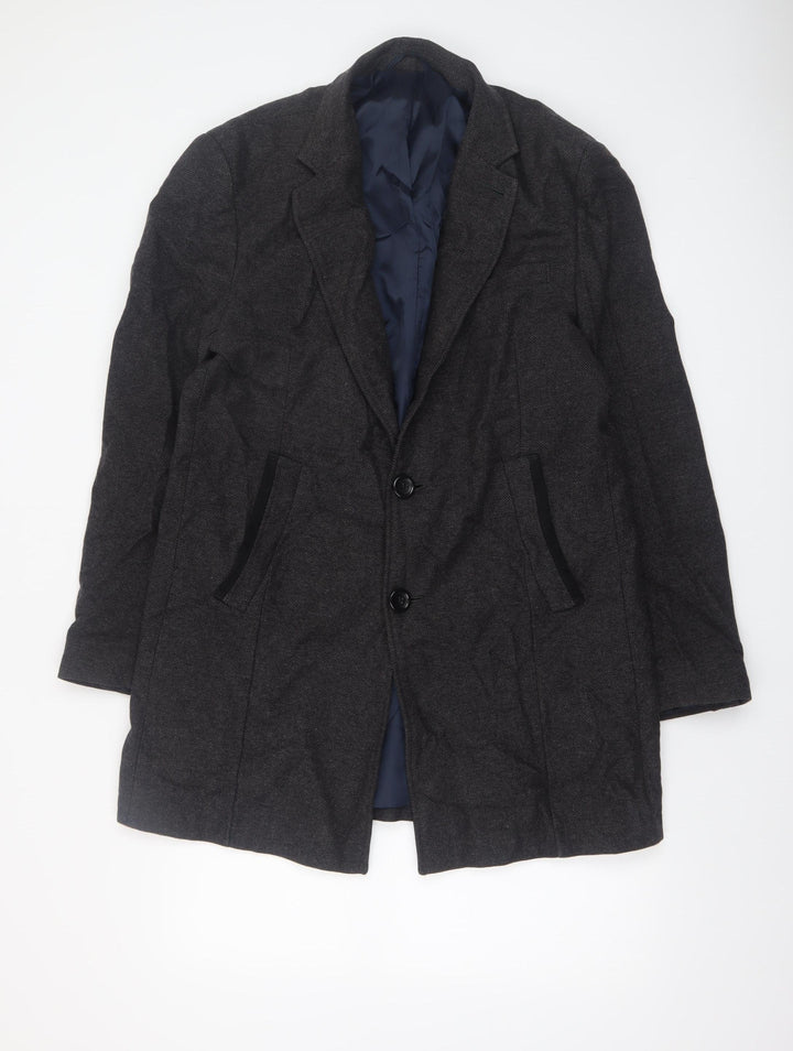 Next Men's Grey Wool Blend Herringbone Overcoat M