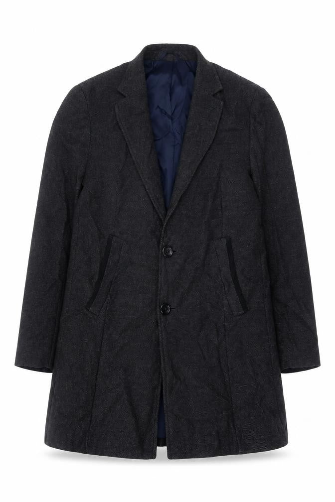 Front view of Next Men's Grey Wool Blend Herringbone Overcoat M