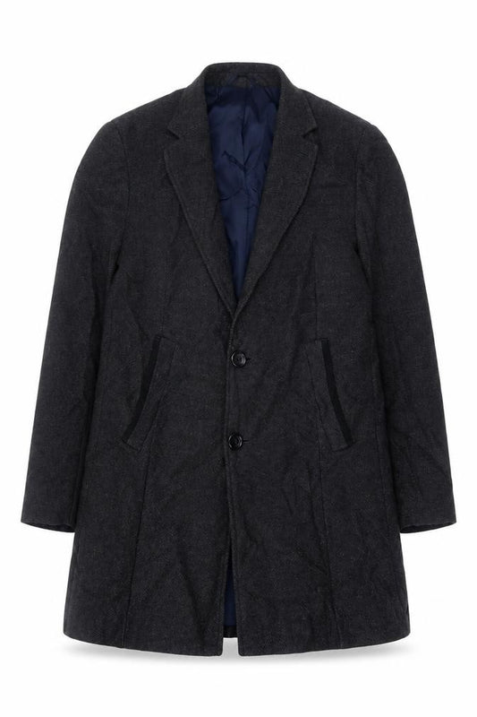 Front view of Next Men's Grey Wool Blend Herringbone Overcoat M