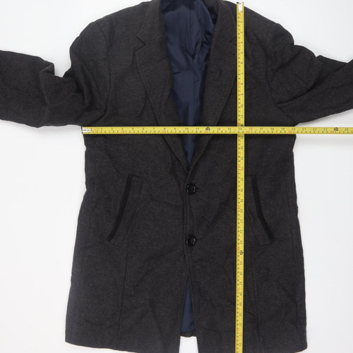 Next Men's Grey Wool Blend Herringbone Overcoat M