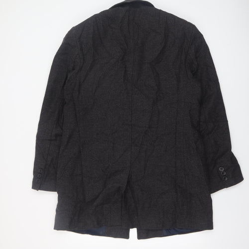 Next Men's Grey Wool Blend Herringbone Overcoat M
