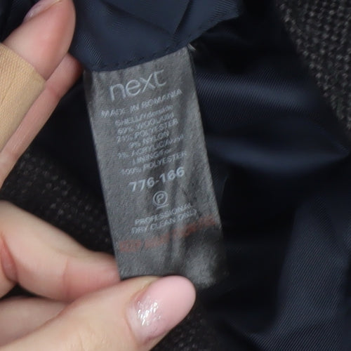 Next Men's Grey Wool Blend Herringbone Overcoat M