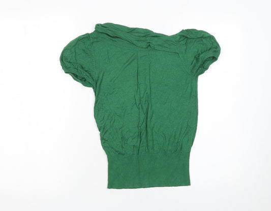 Topshop Women's Green Cowl Neck Puff Sleeve Pullover Jumper Size 10