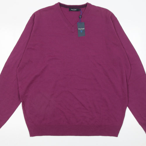 James Pringle Men’s Purple 2XL V-Neck Acrylic Pullover Jumper