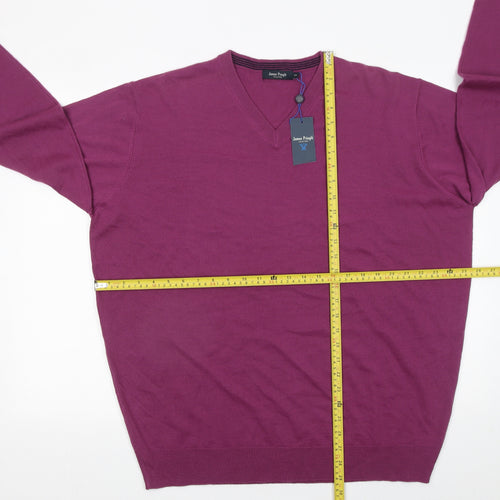 James Pringle Men’s Purple 2XL V-Neck Acrylic Pullover Jumper