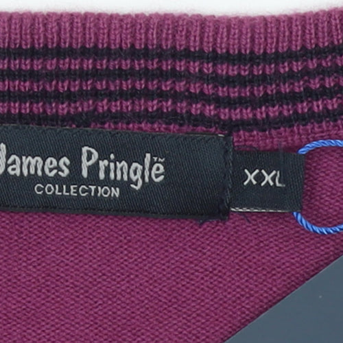 James Pringle Men’s Purple 2XL V-Neck Acrylic Pullover Jumper