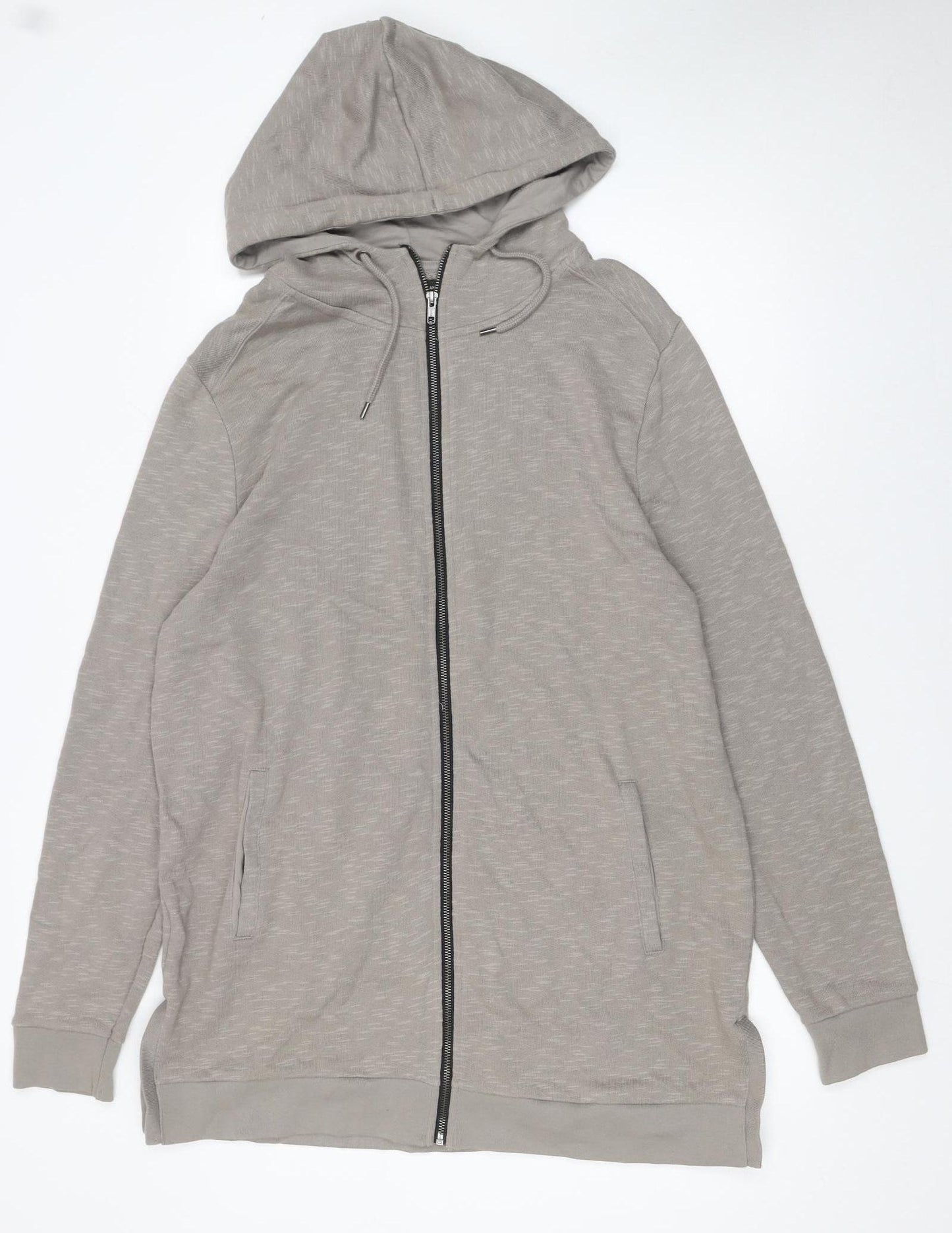 River Island Men's Beige Full Zip Hoodie Size L Cotton Casual