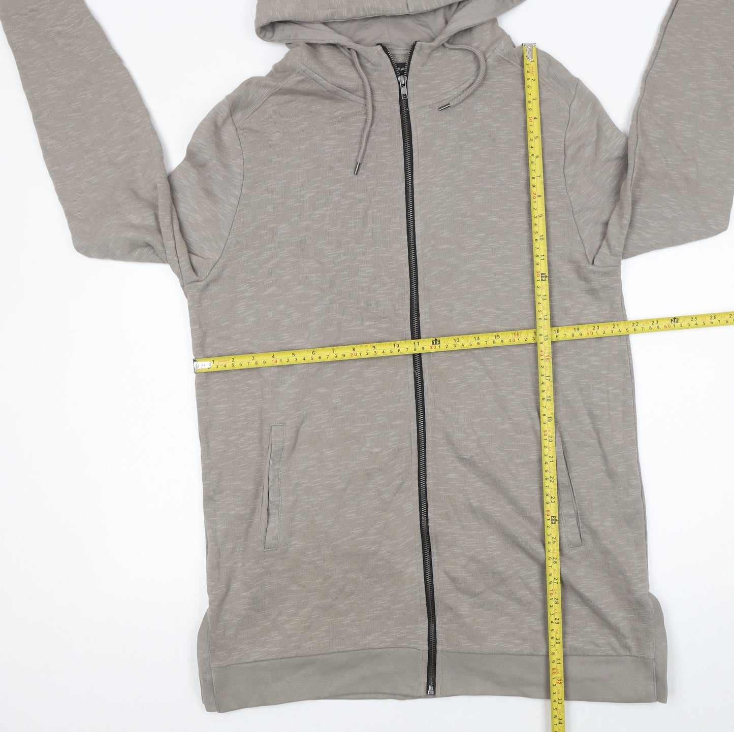 River Island Men's Beige Full Zip Hoodie Size L Cotton Casual
