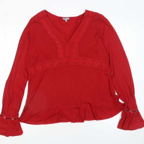 Marks and Spencer Per Una Red Long Sleeve V-Neck Bohemian Blouse Size 14