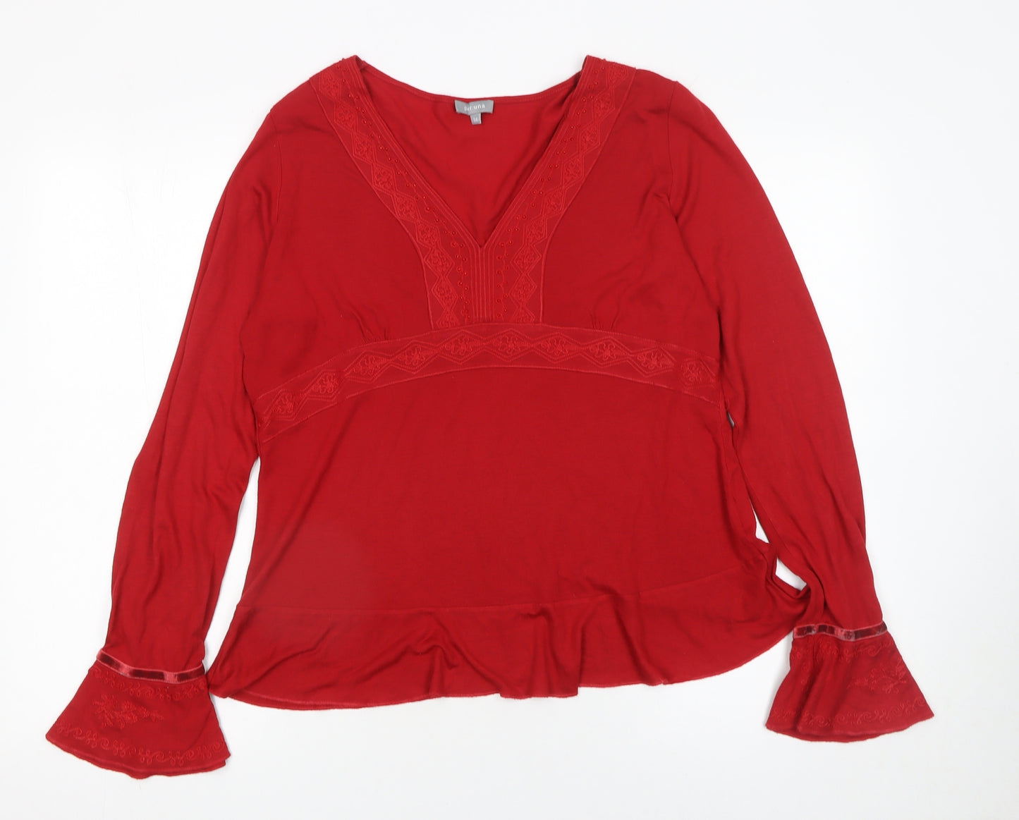 Marks and Spencer Per Una Red Long Sleeve V-Neck Bohemian Blouse Size 14